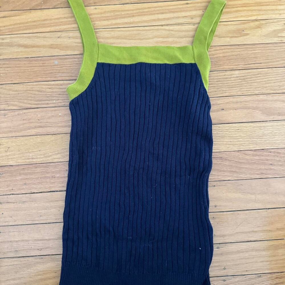 Green and navy blue knit colorblock tank